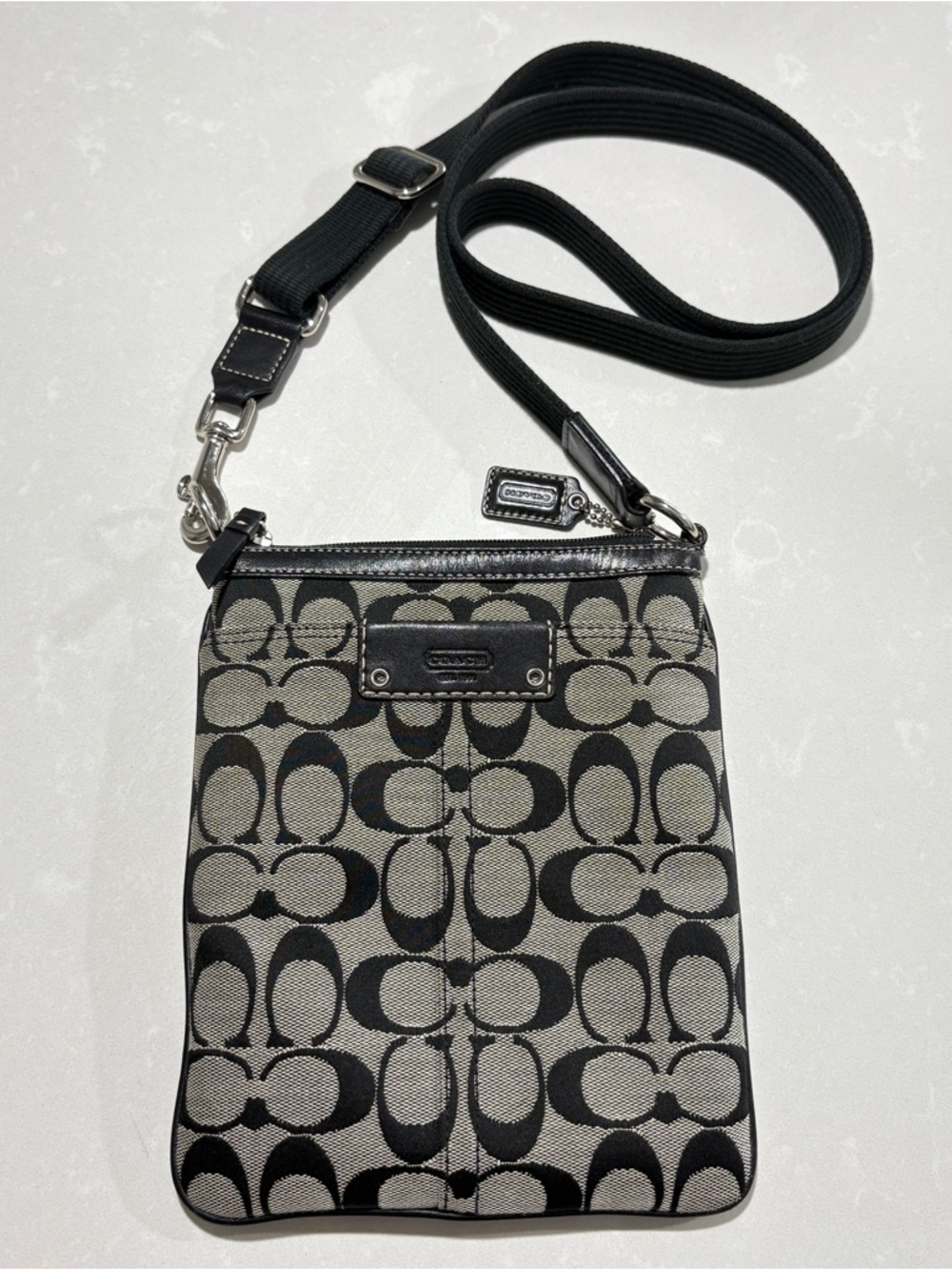 Coach Black Grey Signature Crossbody Messenger Bag